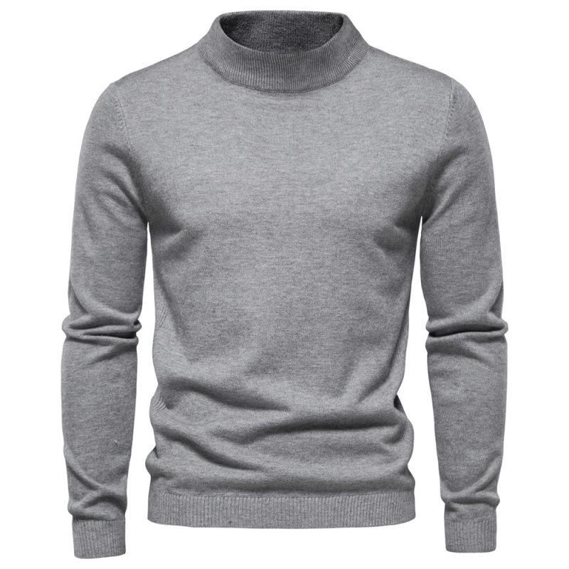 Men's High Collar Casual Knitted Pullover Sweater for Autumn and Winter