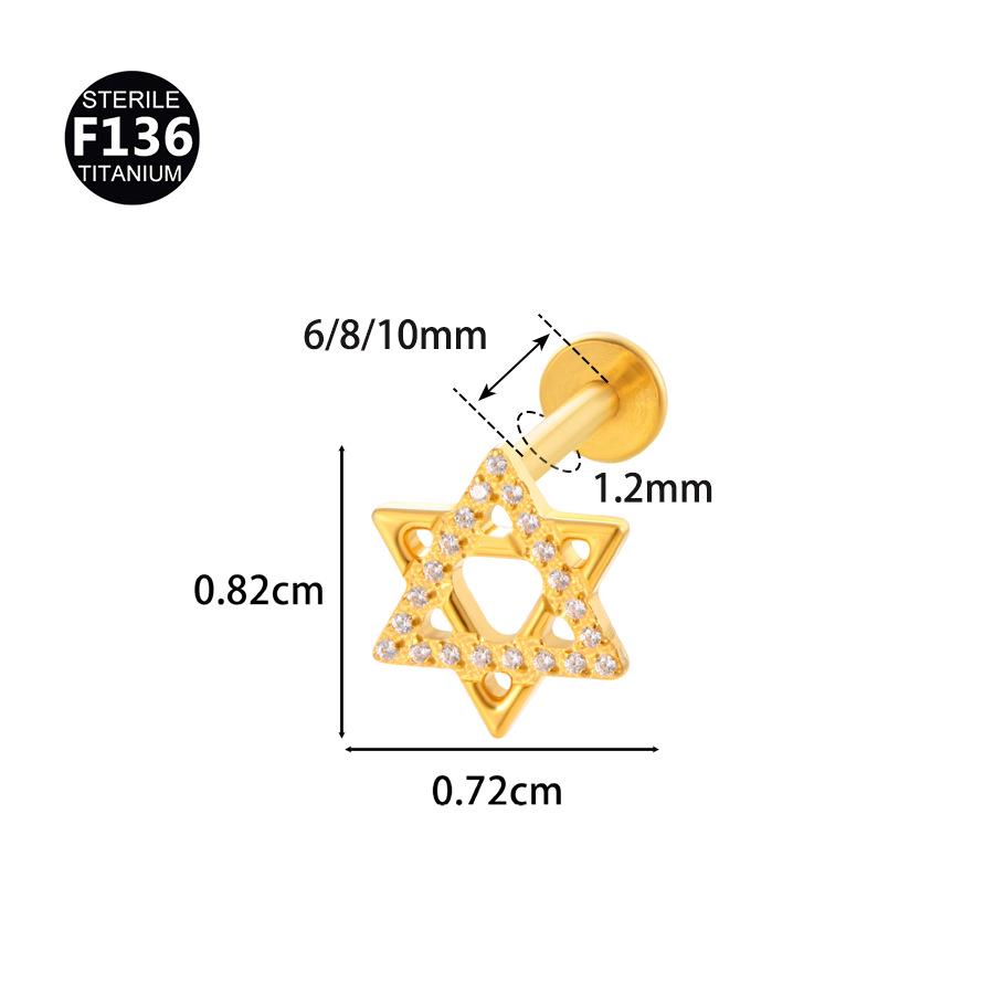 F136 Star Moon Diamond Lip Stud 5-Sided Iron Tower Ear Cartilage Piercing Jewelry 1.2x6/8mm