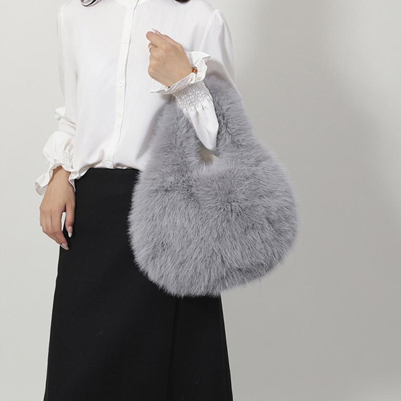 Kleine Hobo Henkeltaschen für Damen Schultertaschen Designer Fellige Geldbörse und Handtaschen Modische Süße Damen Plüschtasche