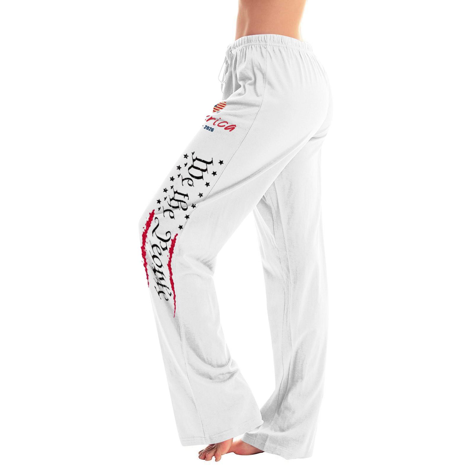 

Women Casual Loose Fit Pants Independence Day Print Elastic Waistband Lightweight Breathable Fabric Lounge Wear S білий