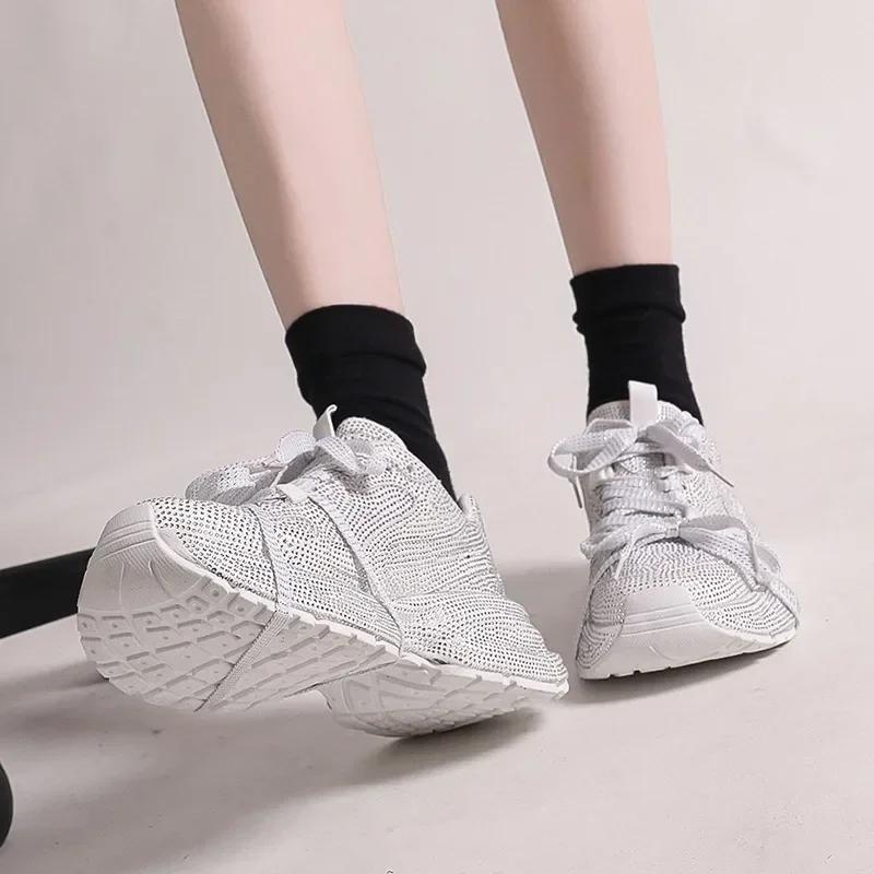 5CM Women Luxury Platform Sneakers Bling Casual Outdoor Shoes High Quality Running Tennis Sneakers Lace Up Fashion Sport Shoes