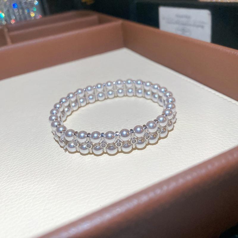 French retro zircon three-layer pearl beaded bracelet light luxury high-end bracelet beautiful design versatile jewelry