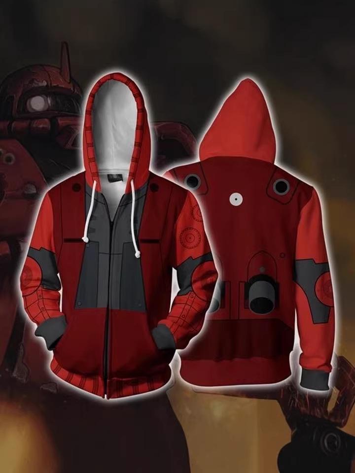 3D Printed Anime Hoodie with Mobile Suit Design - Japanese Anime Zipper Jacket