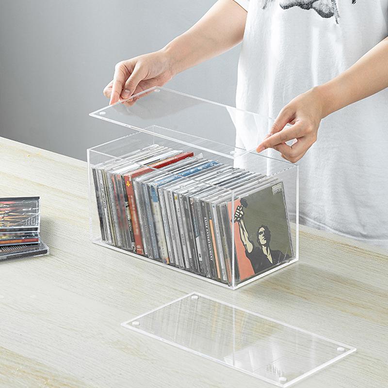 

Акриловый ящик для хранения DVD/CD, прозрачный чехол-держатель для DVD с крышкой, штабелируемый органайзер для полок для DVD, CD, видеоигр, Blu-ray, книг United States