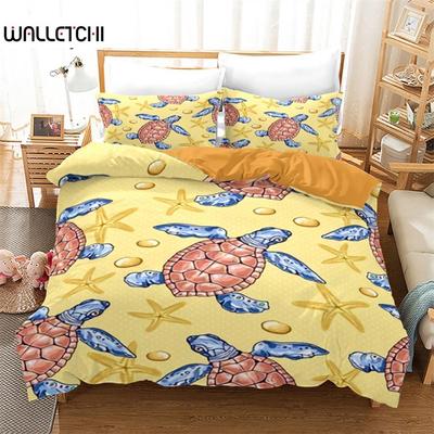 Sea Animal Duvet Cover Octopus Turtle Starfish Queen Bedding Set Microfiber Ocean Life Bedding Set King For Kids Boys Girls Teen