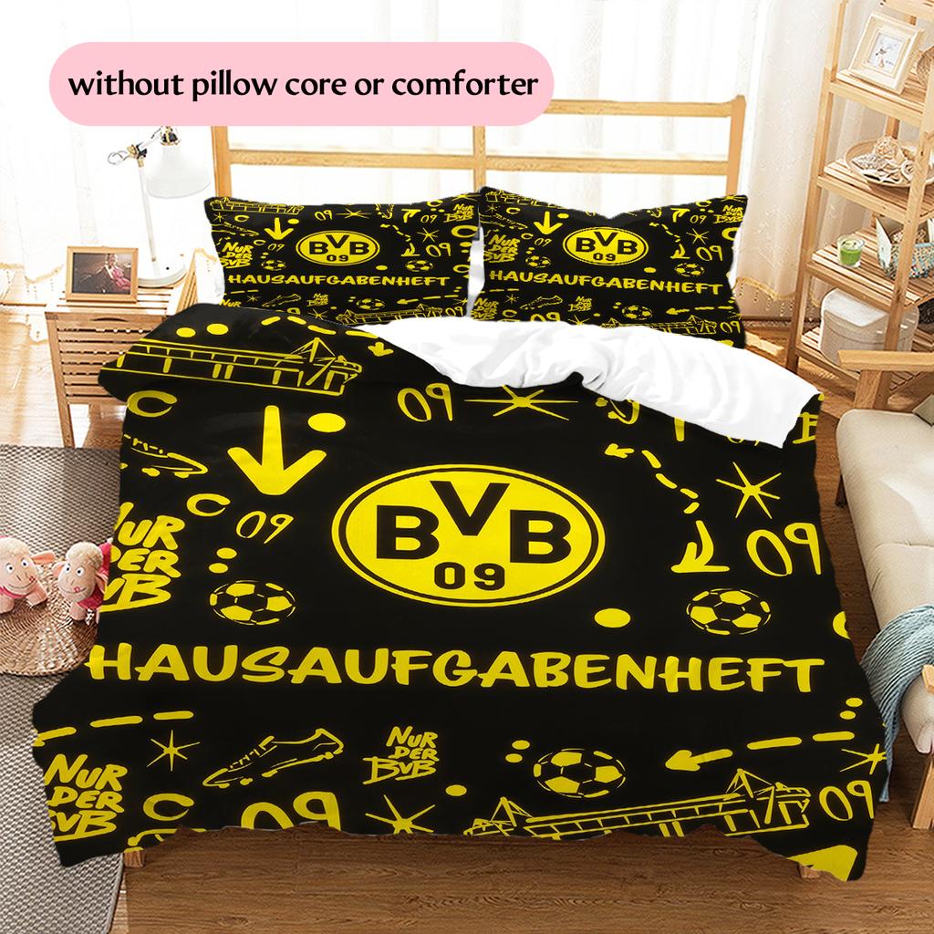 Borussia Dortmund Team Logo Muster Bettwäsche Heimdekoration Geburtstagsgeschenk (1 Bettbezug + 2 Kissenbezüge, ohne Füllung)