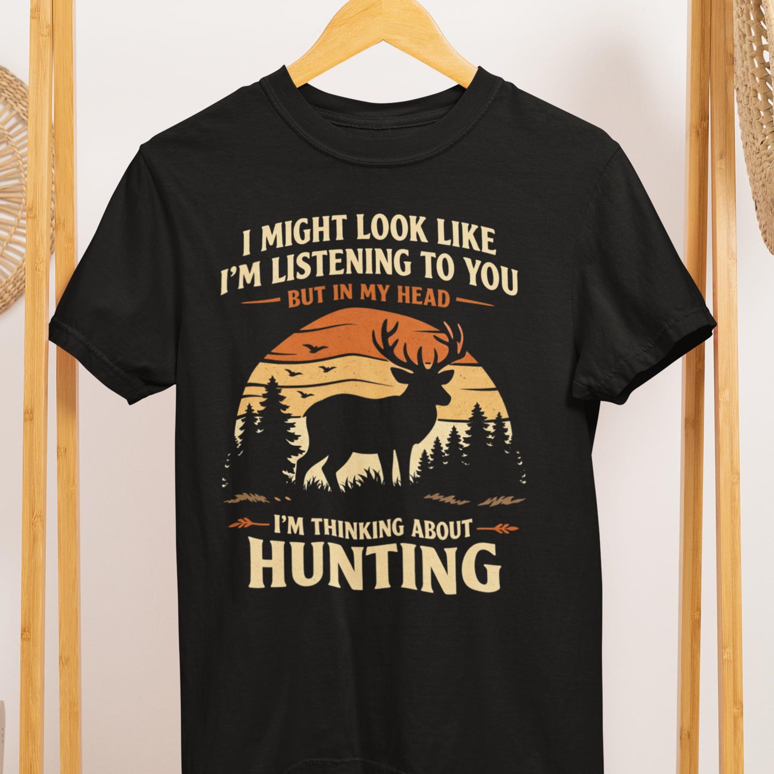 Funny Hunting T-Shirt: Thinking About Hunting Graphic Tee 3XL