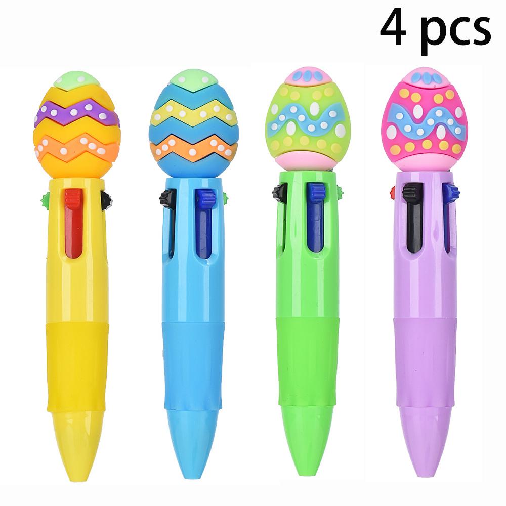 Mini Press Solid Color Four Color Pen Creative High Beauty Student Stationery Easter Cute Press Four Color Account Pen