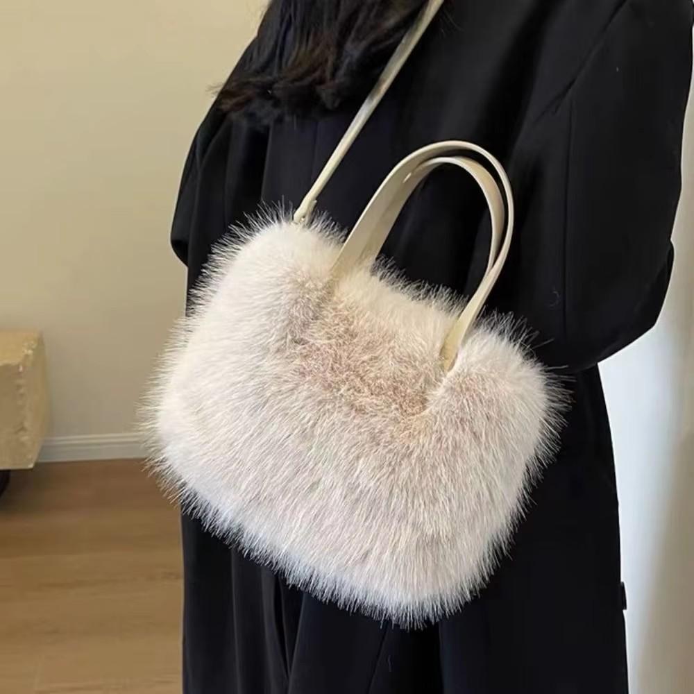 Fluffy Faux Fur Shoulder Bag Women Casual Square Crossbody Bag Luxury Designer Plush Handbag for Ladies