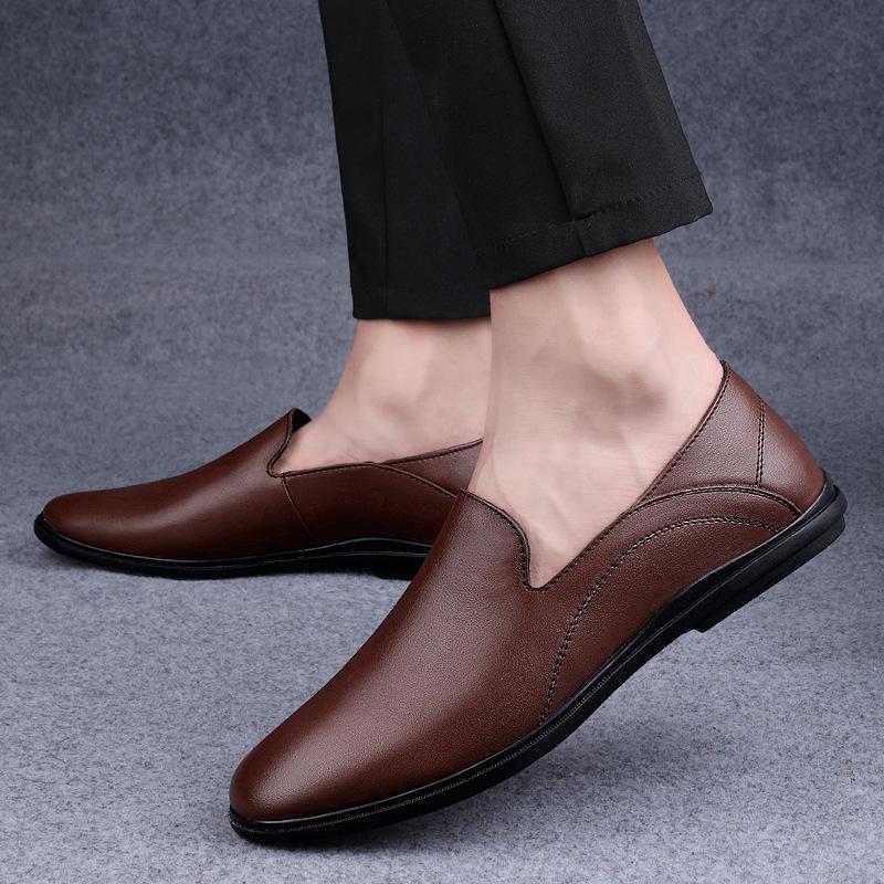 Men's Cross-Border Slip-On Leather Loafers - Spring Low-Top Casual Driving Shoes