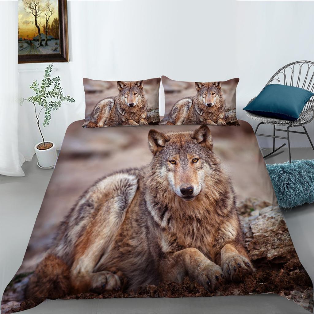 Bedding Two- Or Three-Piece Polyester Ferocious Wolf Digital Print