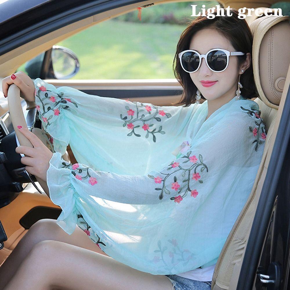 Summer Arm Warmers Embroidered Floral Long Shirt Sun Protection Sleeves Driving Scarf Beach Shawl