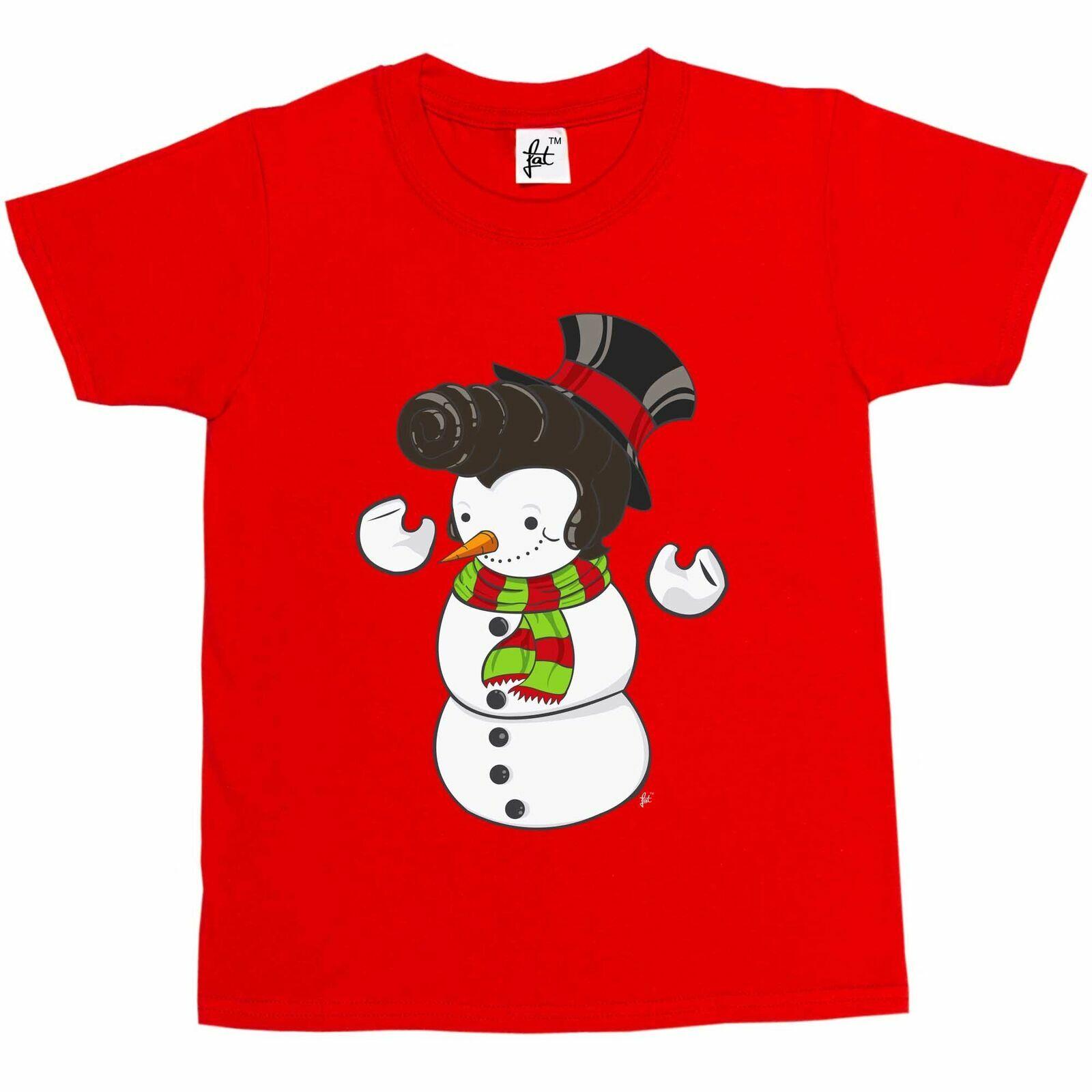 Snowman With Elvis Type Quiff Hair Smiling Kids Boys Girls T-Shirt M