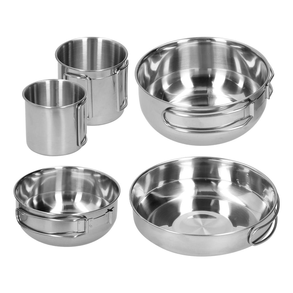 Outdoor Stainless Steel Cookware Set 5‑Piece Camping Portable Cooking Pots Tableware