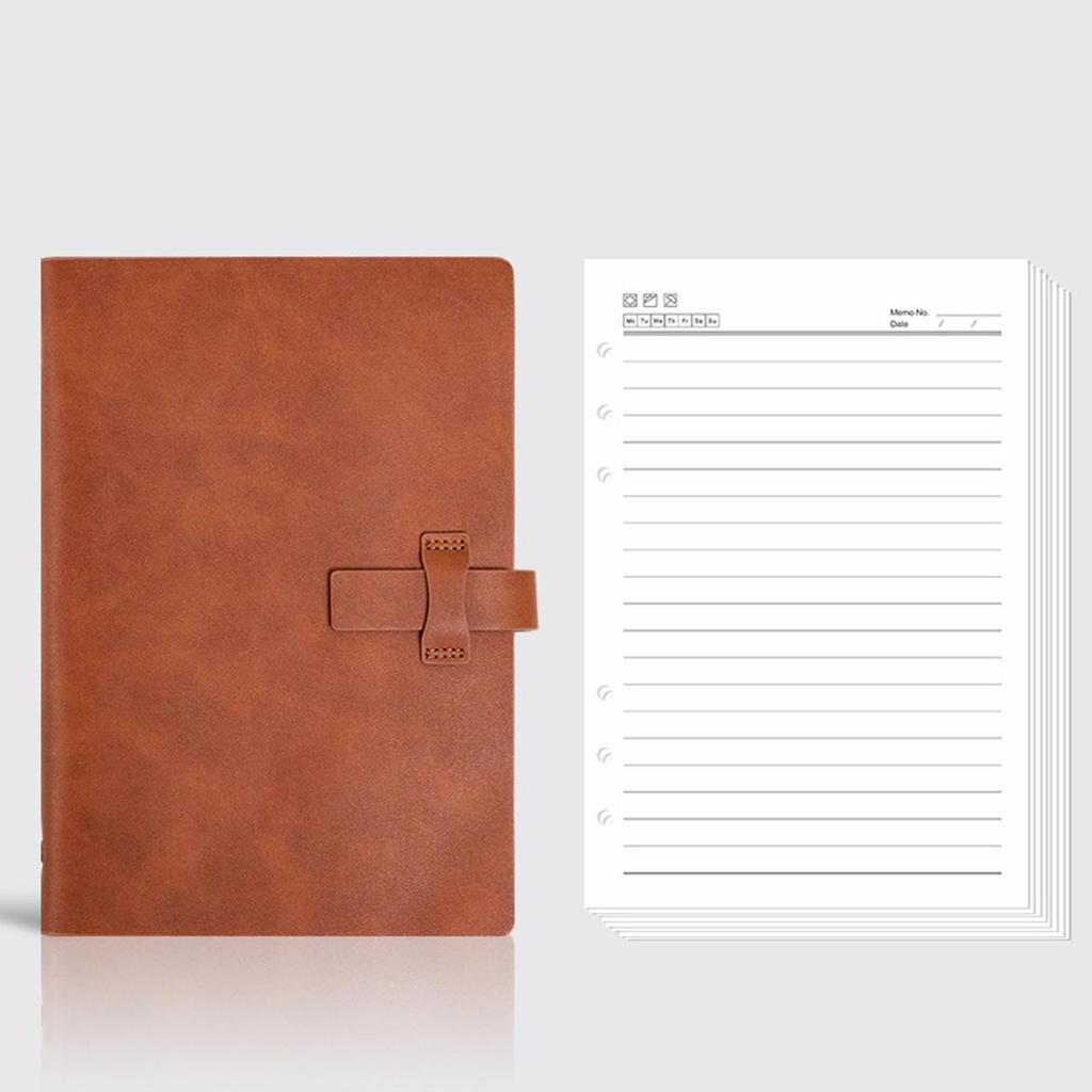 A5 Student Leather Loose-leaf Notebook, Work Notepad, Lined/grid/blank Pages, Business Meeting Record Book, Diary, Subject Notes