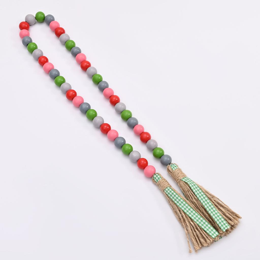 Ins Style Morandi Color Nordic Style Colored Wooden Beads Fringed Hemp Rope Beaded Home Holiday Diy Decoration Pendant
