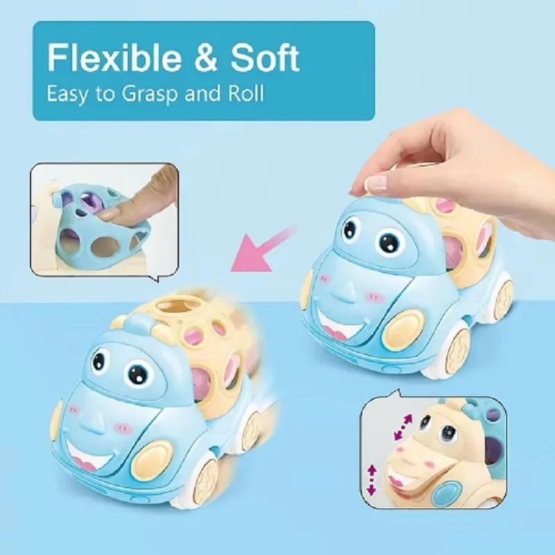 Baby Toy Car Rattle - Press & Go Friction Powered Truck, Soft Rolling Cars For Toddlers 1-3 Perfect Birthday Gift For Girls Boys