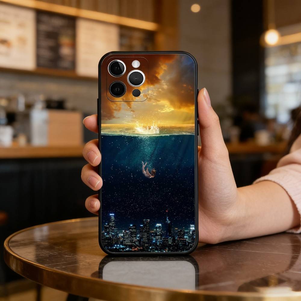 Night Water Dream Art Phone Case For iPhone 17,16,15,14,13,12,11 Plus,Pro Max,Soft Silicone Black Cover