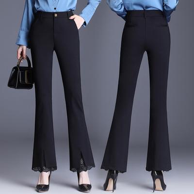 Women Casual Pants Wide Micro Flare Trousers Female Spring and Autumn Slim Nine Split Elastic Big Yards Black Casual Trousers Children Bottoms