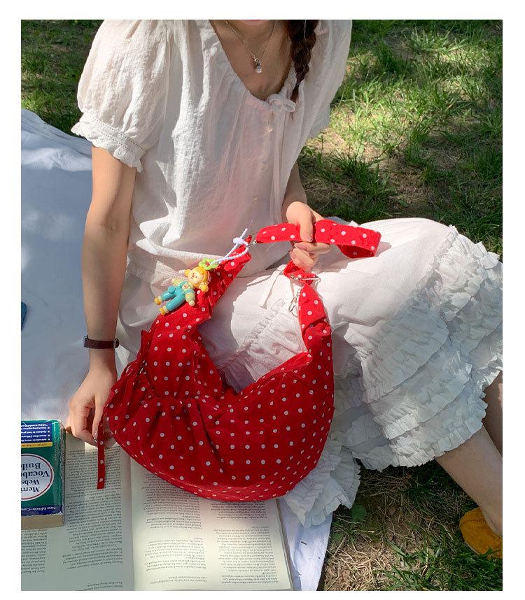 Women's Polka Dot Pleated Crescent Bag