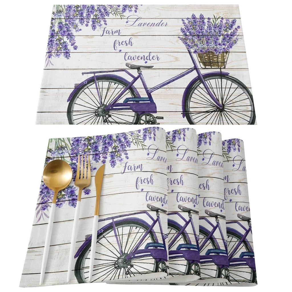 1PC Table Mats Purple Lavender Printed Linen   Kitchen Accessories Home Party Decorative Placemats