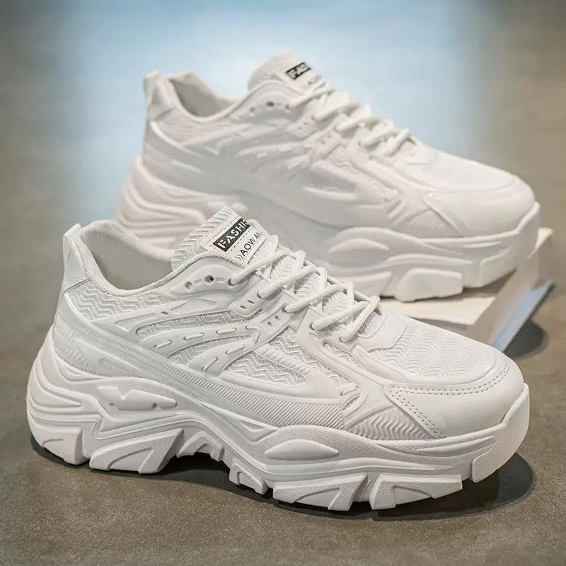 Men's Trendy Korean-Style White Summer Sneakers: Versatile, Thick-Soled Casual Sports Shoes for Teens and Dads