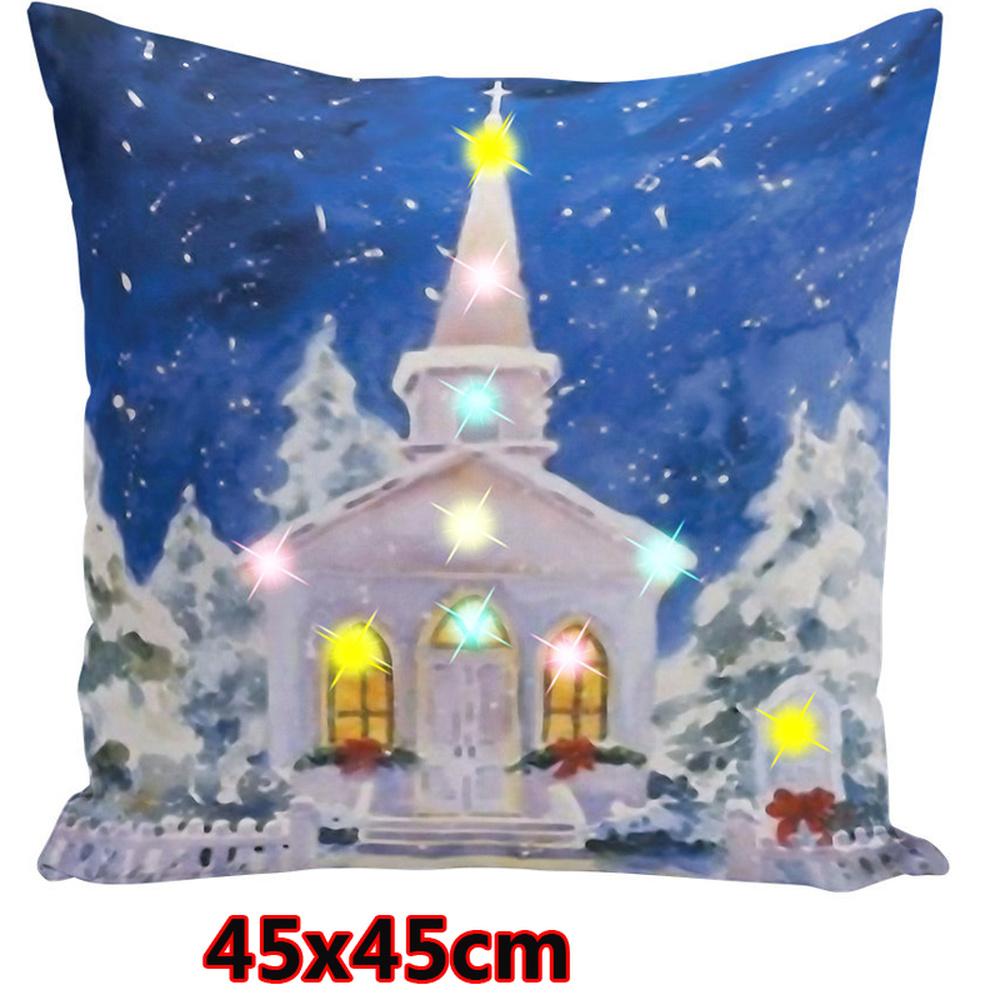 Weihnachten Leuchtende Lichterketten LED Kissenbezug 45x45cm Weihnachtsmann Elch Schnee Polyester Kissen Zuhause Geschenk Dekoration