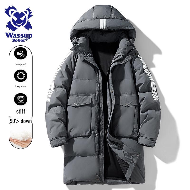 Wassup Sohot Men s Winter Outdoor Mid-Length Hooded Down Jacket XL