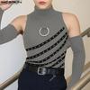 Sleeveless Incerun High Neck Men Striped Eyelet Casual Fitted Rib Tank Tops With Oversleeve