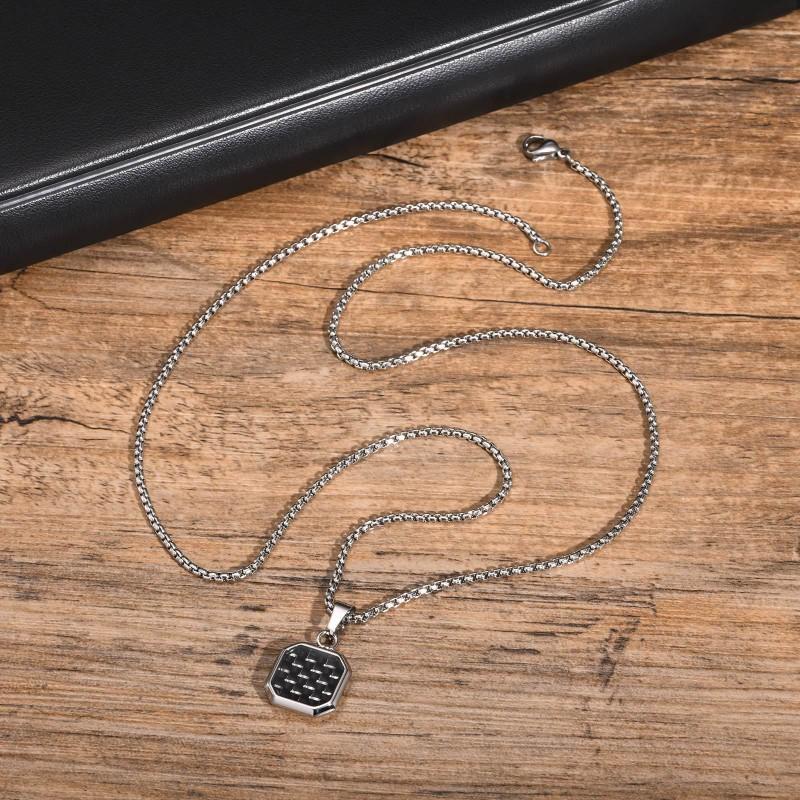 Stainless Steel Square Pendant Necklace Men Long Chain Layered Hip Hop Jewelry Geometric Titanium