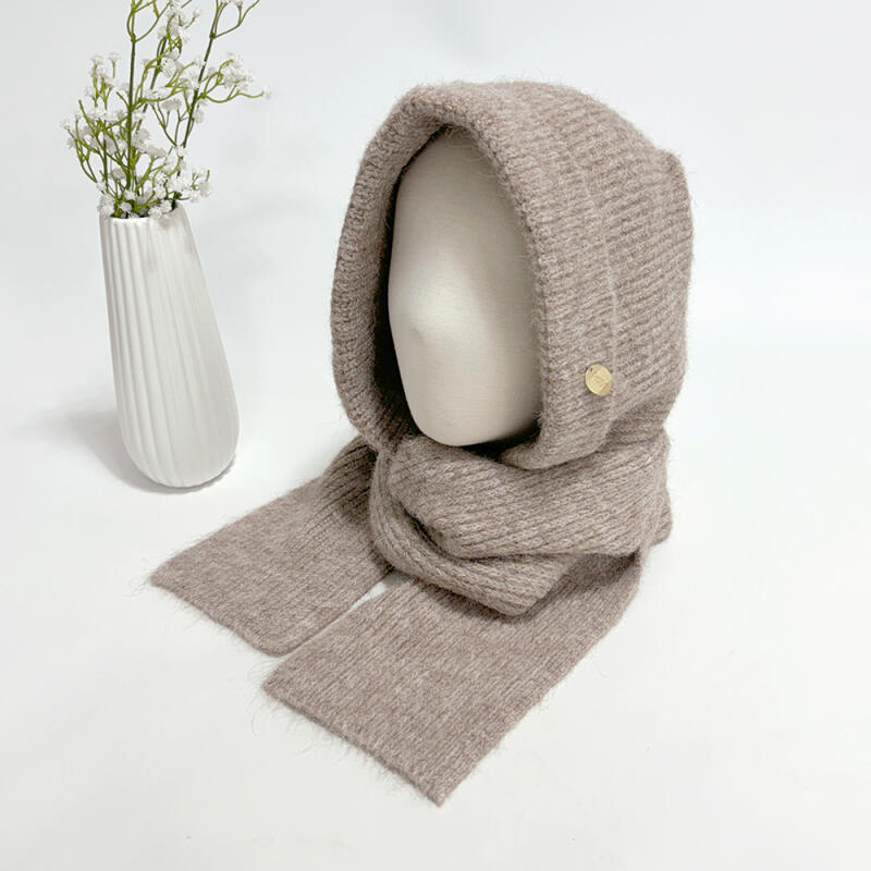 Women s Long Muffler Hooded Wool Knit Beanie C7574_Black