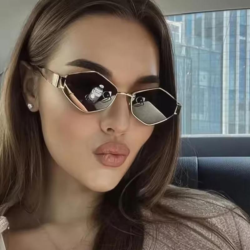 Fashion Polygonal Women Sunglasses Vintage Brand Rhombus Mirror Ladies Sun glasses Shades Unique Metal Frame Punk Eyewear Men