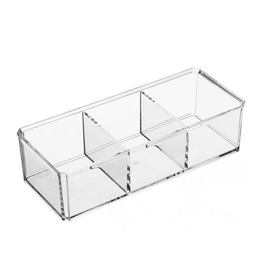 Acrylic Makeup Organizer 3 Compartments Transparent Multifunctional Cotton Pads Divided Storage Box