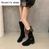 Vintage Leopard Print Women Western Cowgirl Boots Fashion Slip On Long Booties Ladies Elegant Thick Heels Botas Mujer