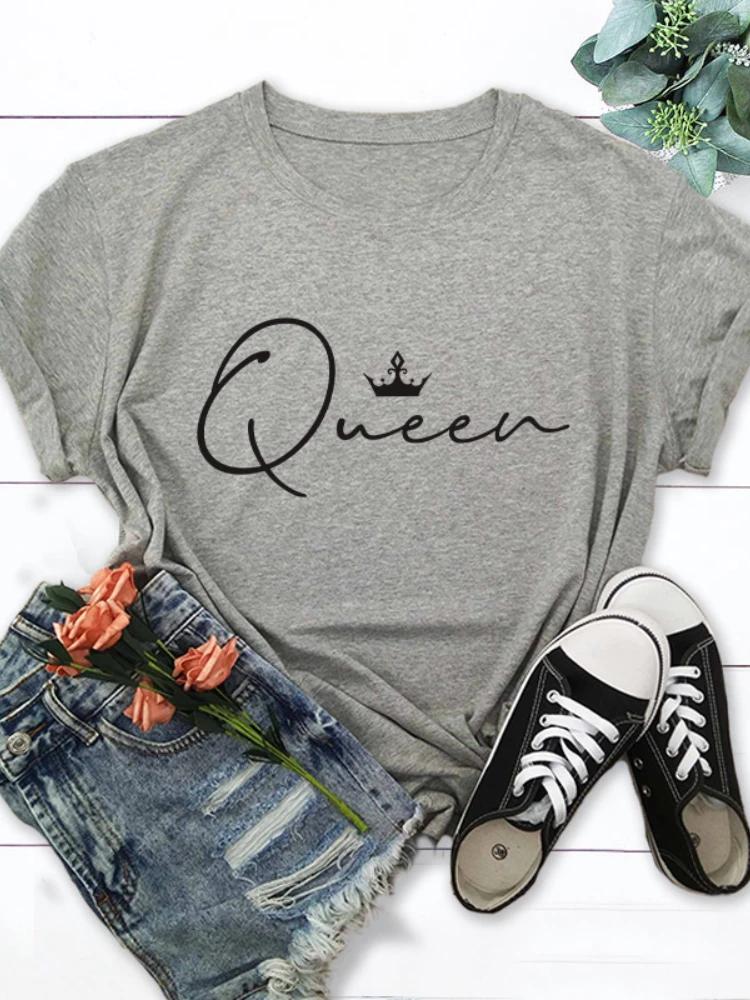 8 Colors Crown Queen Letter Print T Shirt WoUnisex Short Sleeve O Neck Loose Tshirt Summer WoUnisex Tee Shirt Tops Clothes Mujer