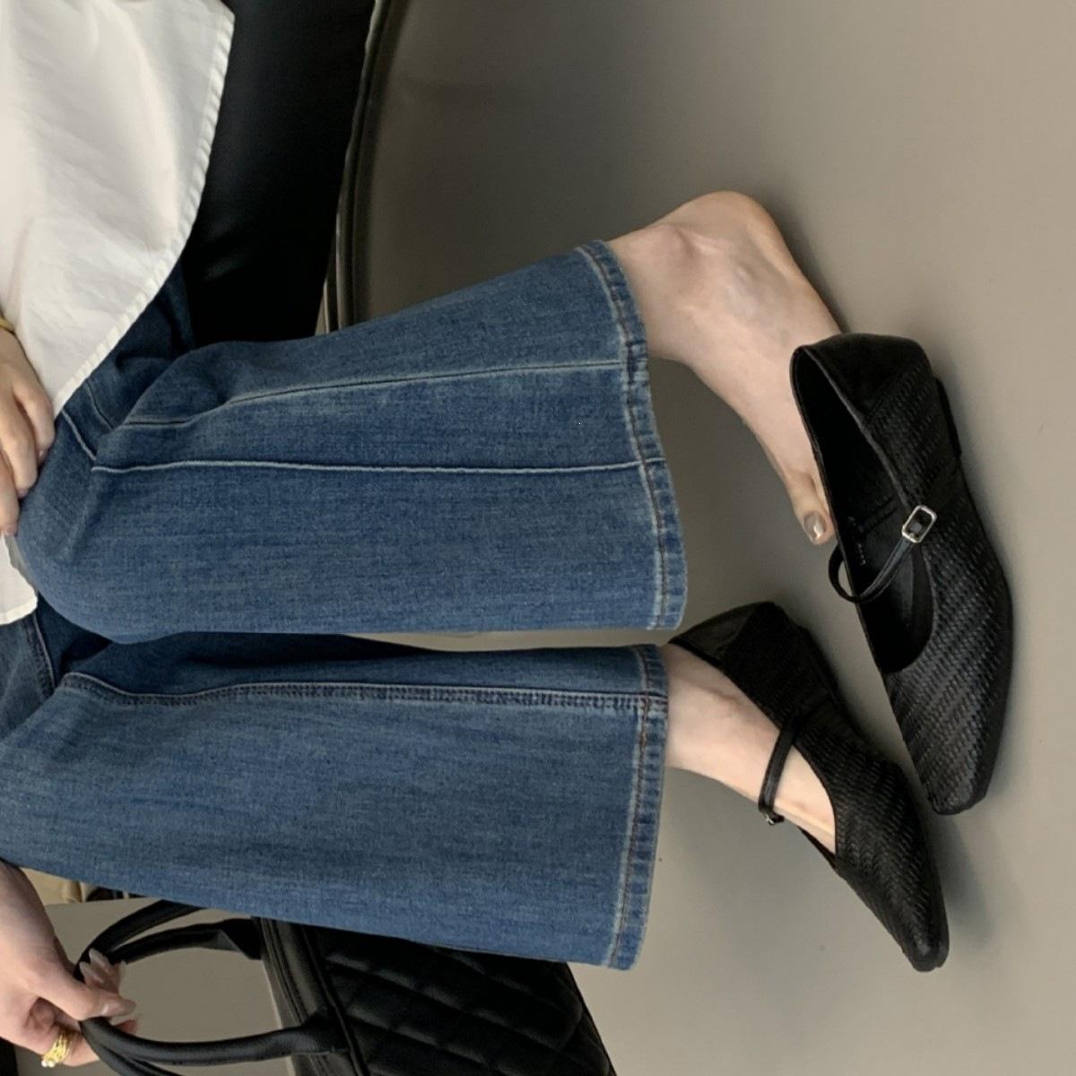 

Spring Fashion Foot Cover Shallow Mouth French Retro Style Square Head One Pedal Flat Single Shoes Women 35