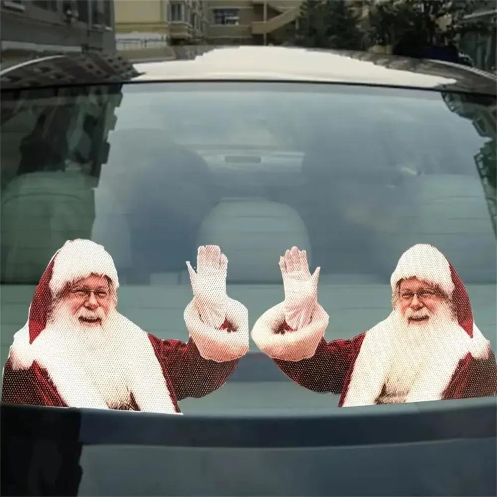 Christmas Santa Car Sticker 3D Realistic Santa Claus Car Rear Window Sticker, HomeDecoration Accessories Art Decal 1PC