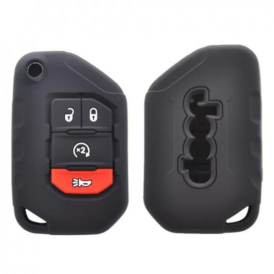 For Jeep Wrangler  4 Button Silicone Remote Key Fob Case Cover Shell Holder.