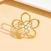 Chic Stainless Steel Hollow Flower Ring with Faux Pearl - Elegant Women's Floral Jewelry