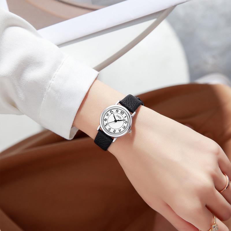 Retro Niche Student Watch, Simple Temperament, High-End Lychee Pattern Belt Watch, Women'S Waterproof Quartz Watch
