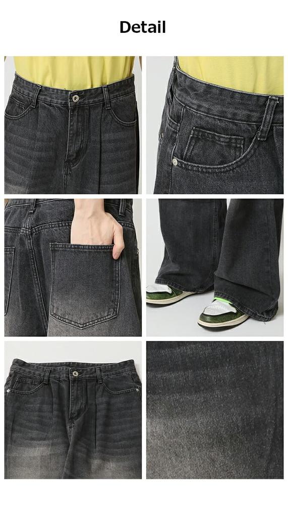 Arcade Men's Mopping Denim Pants, Wide-leg Jeans with Tucks, Loose Straight Fit, Flared Denim Pants, Bootcut, Vintage Wash, Street Style, Size M, Blue