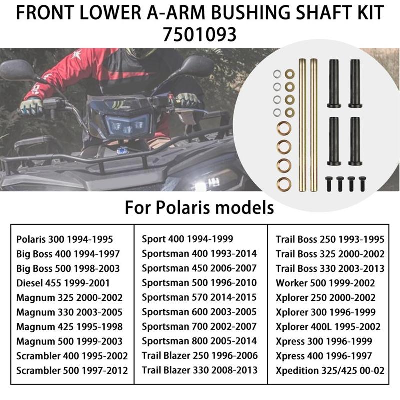 ABLZ-Front Lower A-ARM Bushing Shaft Kit 7501093 For Polaris Sportsman 400 500 570 600 700 800 Trail Blazer 250 330 400 чёрный