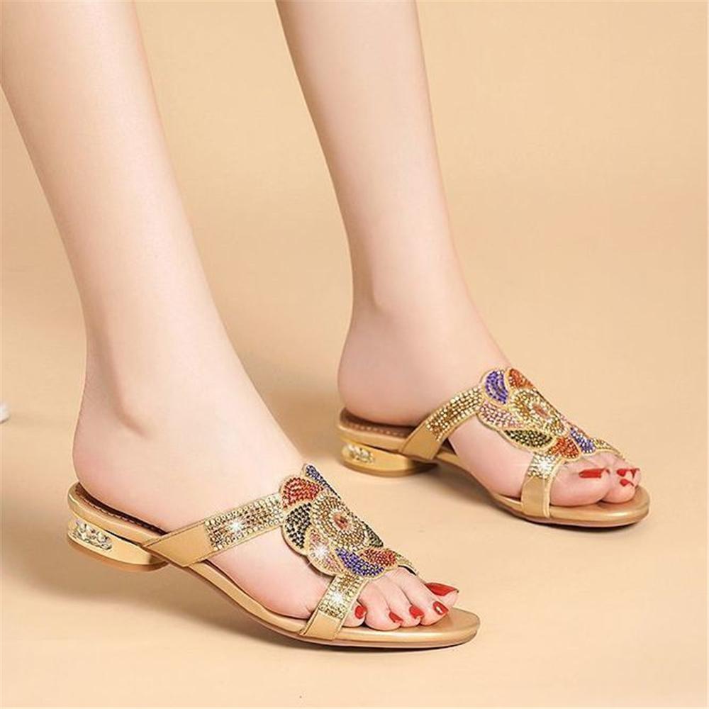 Women Fashion Sweet Purple Crystal Square Heel Sandal Shoes Lady Casual Comfort Summer Plus Size Sexy Sandals Ab620