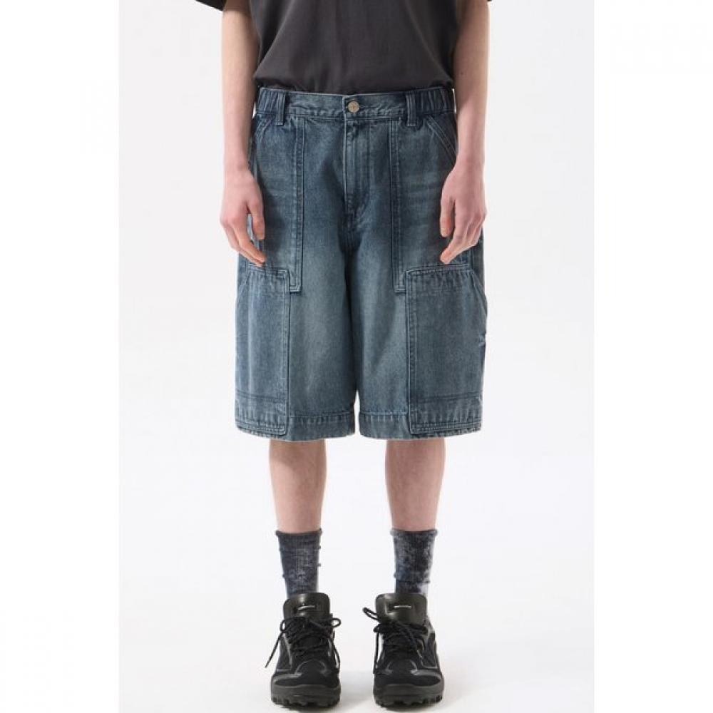 Customellow Blue Double Knee Denim Shorts Cwpam25372bux