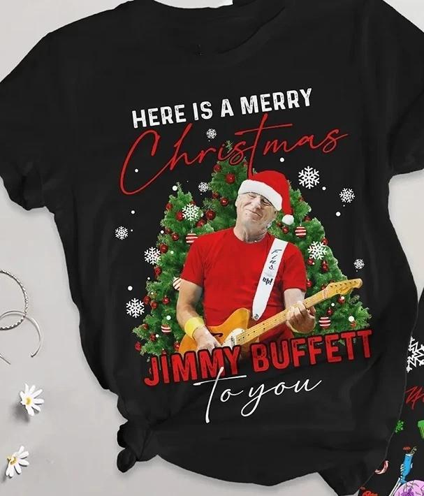 Vintage Jimmy Buffett Here A Merry Buffett Christmas Black S to 5XL Shirt VK175 XXL