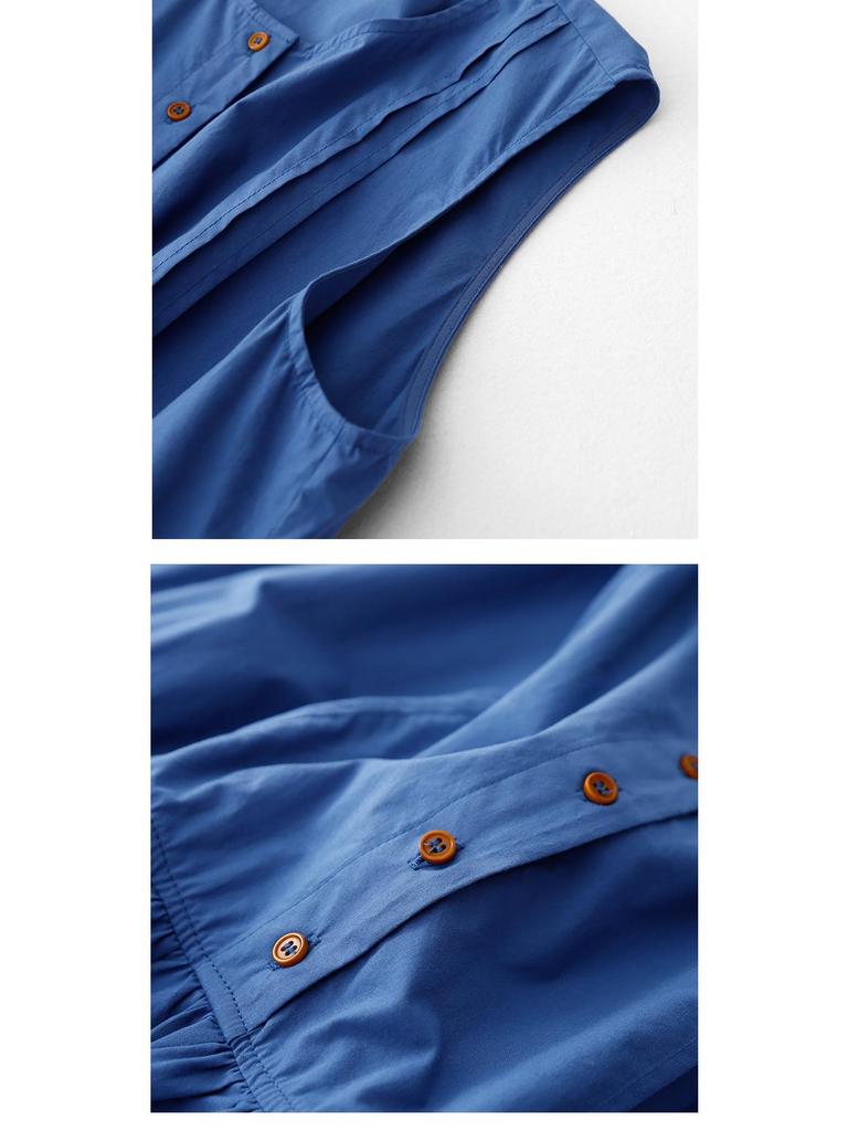 Women's Casual Japanese Blue Sleeveless Lantern Dress