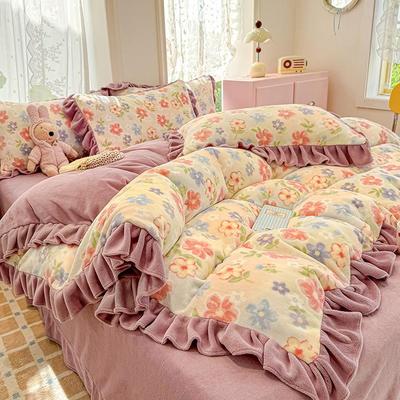 New Lace Double-Sided Thick Milk Velvet Winter Bedding Set: Coral Fleece Duvet Cover & Bed Sheet