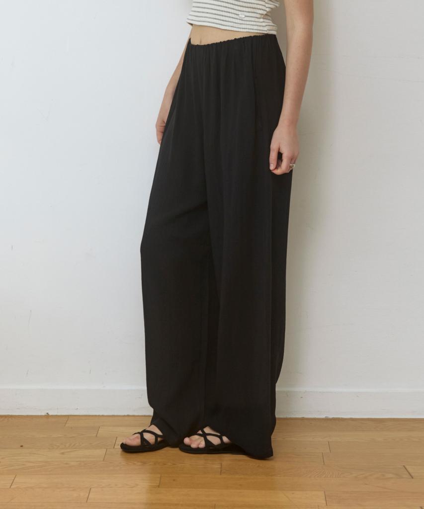 ADAUL Linen Hidden Banding Wide Pants - Black