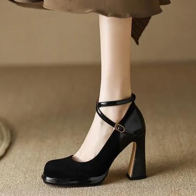 Mode Damen Herbstschuhe Schuhe mit hohen Absätzen Woman2024 Elegante Vintage Lolita Mary Jane Schuhe Runde Kappe Klobige High Heels Party Schuhe