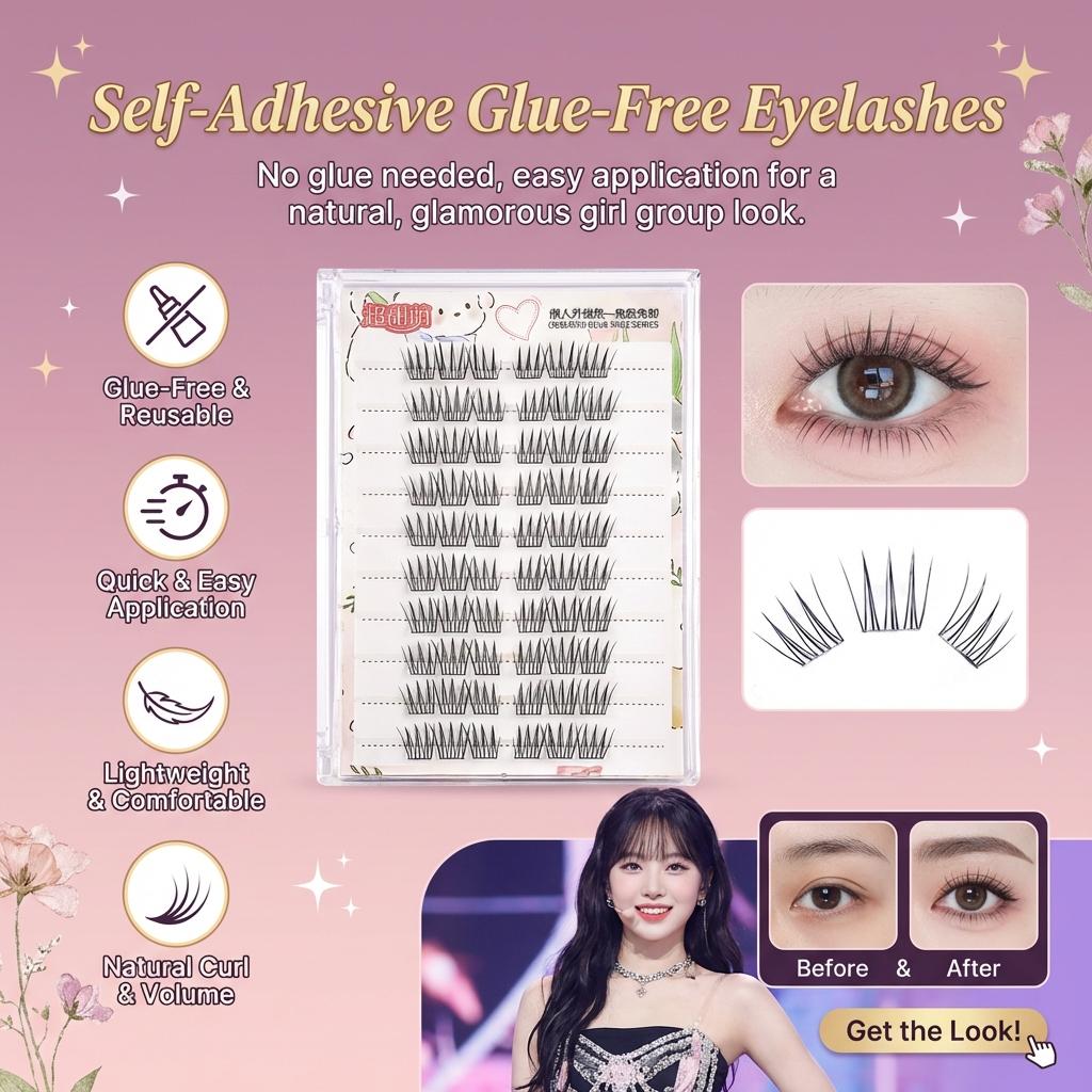 Self Adhesive False Eyelashes for Women Natural Curly Lightweight Comfortable Stage and Daily Use